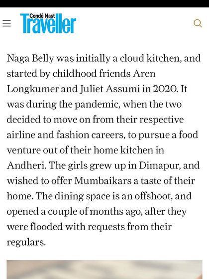 The Condé Nast Traveller article detailing our origins as a cloud kitchen started by childhood friends during the pandemic.