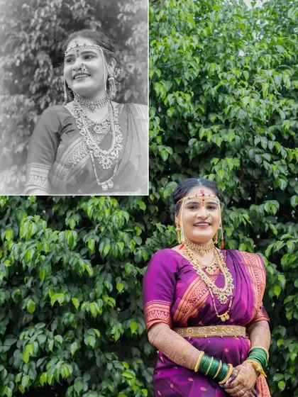 A classic black and white edit of a bridal portrait, beautifully contrasting with the color version to show different moods.