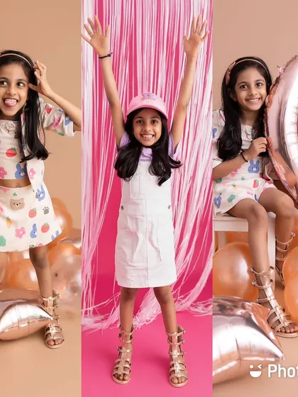 A collage celebrating a 6th birthday with multiple outfits and poses, showing off this little girl's vibrant and fun-loving spirit.