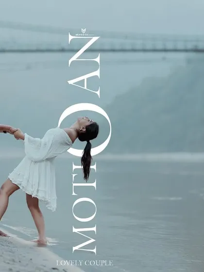A playful dip and dance by the water's edge, with the iconic Rishikesh bridge in the background. The image has a fun, movie-poster feel with the text overlay.