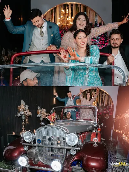 Making a grand entrance in a vintage car. We love capturing the unique, stylish details that make your wedding entry spectacular and memorable.