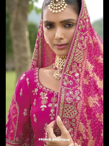 A classic bridal portrait with the dupatta used as a veil, drawing attention to the bride's face and the exquisite border of the dupatta.