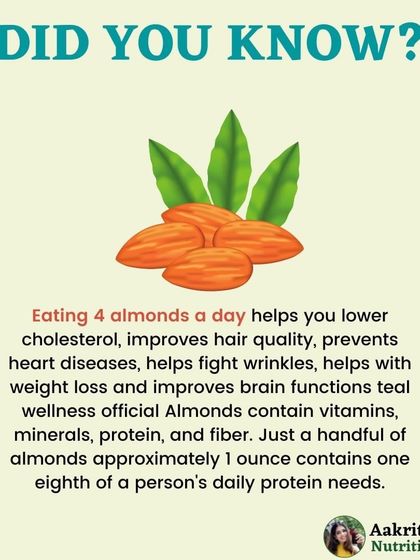 Eating just a handful of almonds a day is a simple habit with big benefits. They are great for lowering cholesterol, improving hair quality, and assisting with weight management, making them a perfect snack in my nutrition plans.