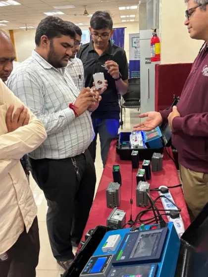 A group of retailers getting a hands-on look at my smart metering and protection devices in Pune.