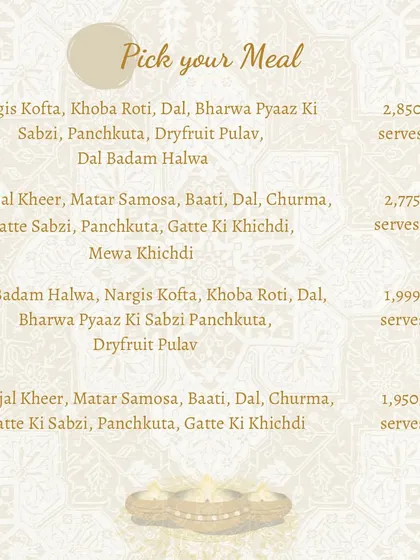 For Diwali, we offer complete meal packages that serve two or four people. Choose from authentic Rajasthani thalis featuring dishes like Nargis Kofta, Baati, and Dal Badam Halwa.