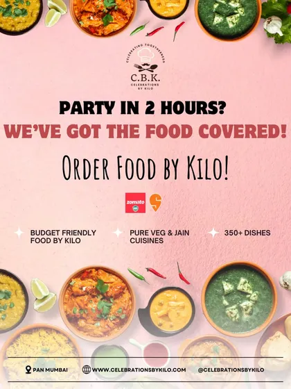 Planning a party in just a couple of hours? We have you covered. This graphic shows our promise: a huge variety of budget friendly, pure veg and Jain dishes delivered right when you need them via Zomato and Swiggy.