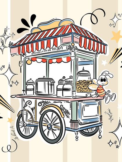 Something new is poppin'. This fun doodle of a vintage popcorn cart hints at exciting new projects and collaborations to come.