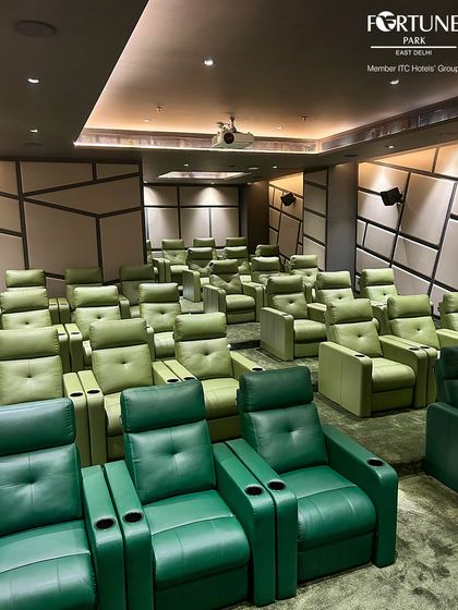 An expansive look at the seating within our private cinema. The spacious layout provides ample room for each guest, making it an ideal venue for exclusive movie nights, private parties, and group events.