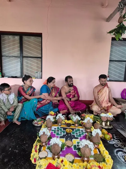 Conducting a 60th year Shanthi ceremony, also known as Shashtiabdapoorthi, for a family in Teerthahalli. It is a privilege to be part of such important family milestones, bringing blessings for health and longevity.