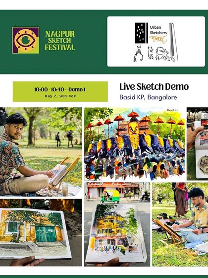 The official announcement for my live watercolor demo at the Nagpur Sketch Fest. I was so thrilled and honored to be invited to share my techniques.