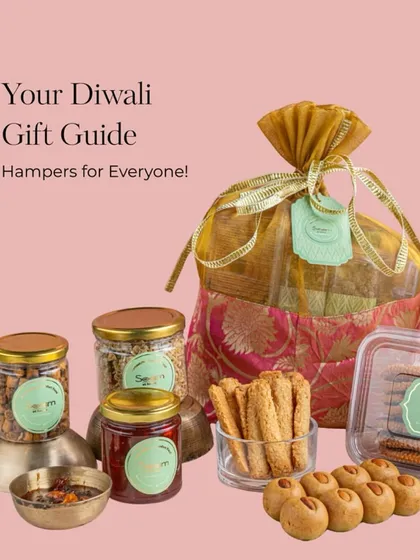 Here is your guide to thoughtful Diwali gifting. I have curated these hampers for everyone on your list, filled with a mix of sweet and savoury treats, all packed in beautiful brocade potlis and festive boxes.