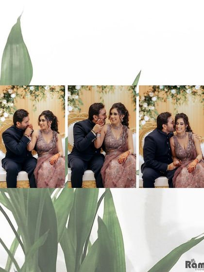 A sweet and playful series of photos showing the groom whispering to his bride during their engagement ceremony. These candid moments are often the most cherished.