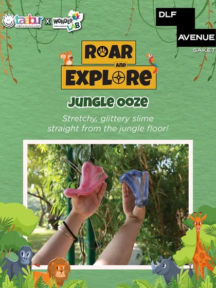 Making stretchy, glittery Jungle Ooze (slime) was a favorite activity at the Roar & Explore event.