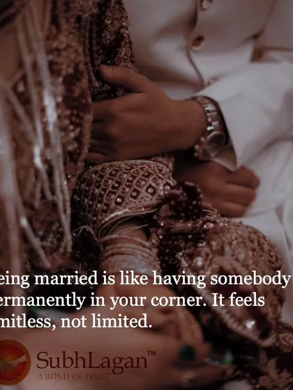 An intimate shot of a couple holding each other, focusing on their hands. Being married means having someone permanently in your corner, a limitless feeling we help you find.