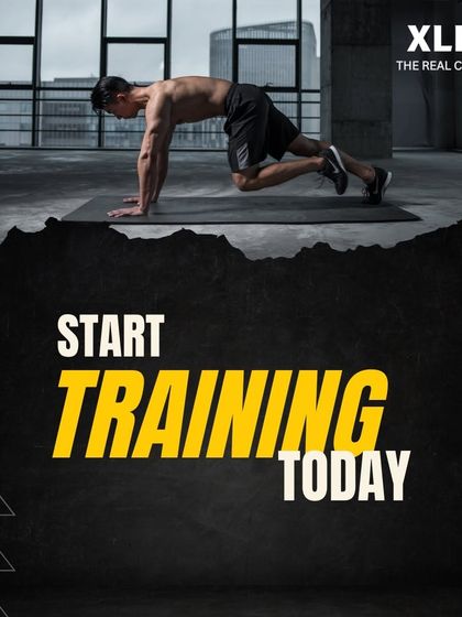 Start Training Today. A powerful image of a man doing mountain climbers, urging you to take the first step.