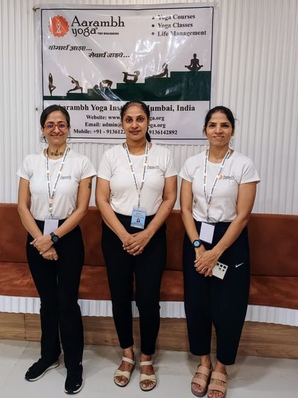 Our dedicated instructors, Madhavi, Deepali, and Sangeeta, ready to lead a corporate yoga session. We are grateful for the opportunity to bring wellness to the workplace.