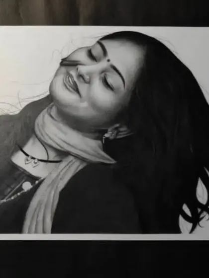 A different view of the West Bengal portrait, captured on a dark background to make the sketch stand out.