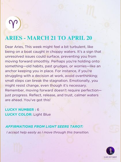 A weekly forecast for Aries about a turbulent week. This reading advises you to reflect, release what's holding you back, and trust that calmer waters are ahead.