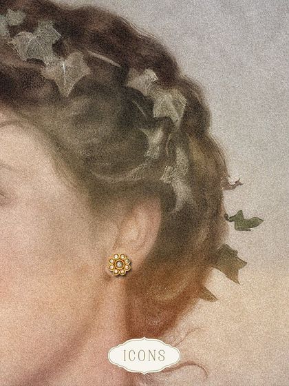 The Sara Studs are a miniature masterpiece inspired by the Pakeezah Danglers. These delicate floral earrings are perfect for adding a touch of sparkle to your daily attire.