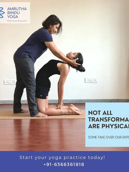 True transformation goes beyond the physical posture. Here, we are guiding a student deeper into Ustrasana (Camel Pose), ensuring safe alignment while helping her open up to the full experience of the asana. Our hands-on approach is gentle, intuitive, and focused on your unique body.