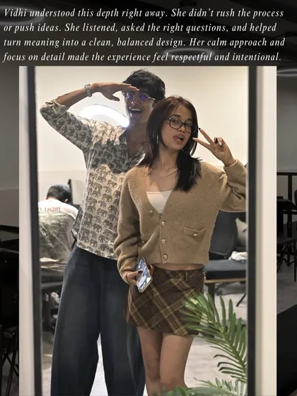 A mirror selfie capturing the fun and relaxed vibe of the studio during a client's session.