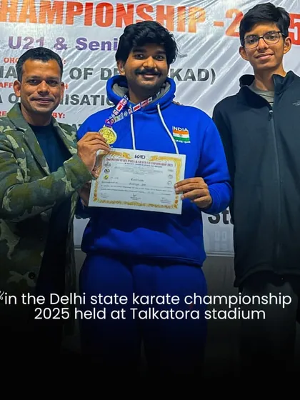 Posing with my gold medal at the Delhi State Karate Championship. Success is a result of consistent hard work and the support of a great team.