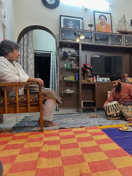 A truly golden moment, playing for my guru, Pt. Mukund Bhale ji, as he listens intently. His presence and guidance are invaluable.