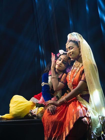 A gentle and affectionate moment between Radha and Krishna. The soft lighting and tender expressions beautifully capture the essence of divine love.
