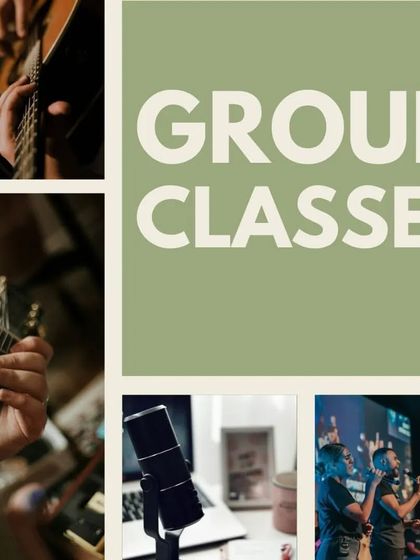 A collage representing the variety of group classes available at Lilanoor, including voice, guitar, and music production.