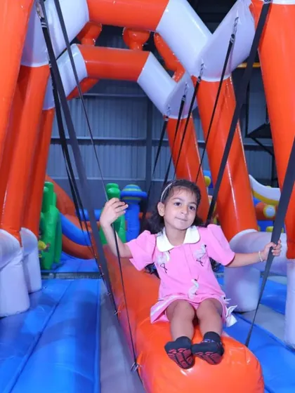 Swing through our inflatable obstacle course! This giant crab-themed structure is just one of the many unique and exciting challenges waiting for kids to explore in our adventure play zone.