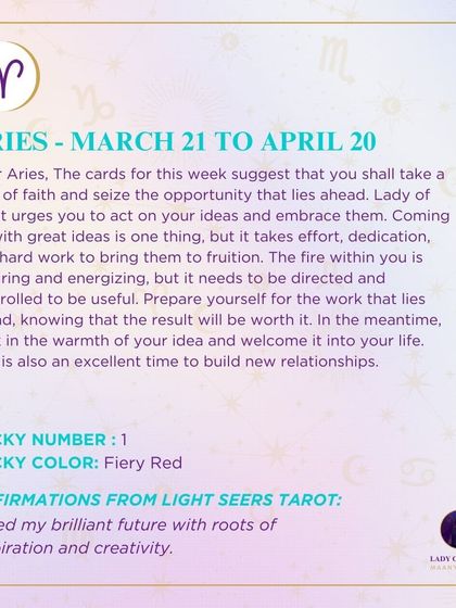 A weekly tarot prediction for Aries. The cards suggest taking a leap of faith to act on your ideas. Your inner fire is inspiring, but it needs to be controlled and directed toward the hard work required to bring your dreams to fruition.