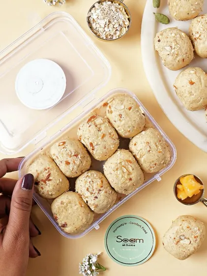 Craving something sweet but don't want to go off-track? My Oats Laddoos, packed in a convenient box, are here to fix your mood and your munchies with wholesome goodness.