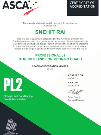 Snehit Rai - Professional Development for S&C Coaches My Credentials & Professional Development photo 3
