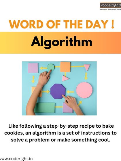 Word of the Day: Algorithm. I compare it to following a step-by-step recipe to bake cookies. An algorithm is simply a set of instructions to solve a problem or create something cool.