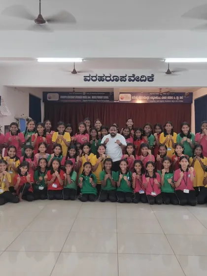 We conducted a self-defense workshop for the girl students of Kuvempu Government School in Mangalore. Our programs for schools are designed to build confidence, teach anti-bullying strategies, and equip young people with practical safety awareness.