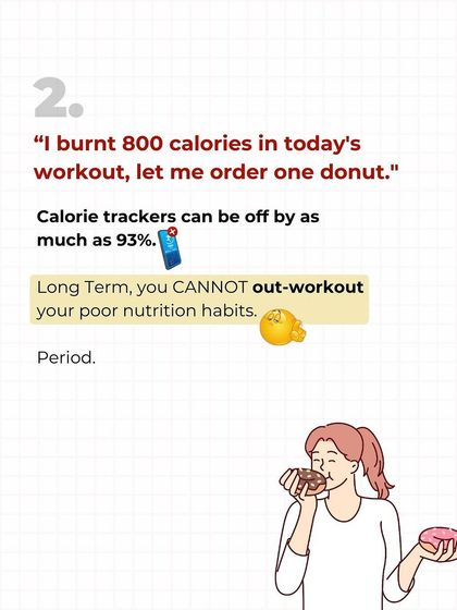 "I burned 800 calories, so I can eat a donut." Your calorie tracker is probably wrong, by as much as 93%. You CANNOT out-workout poor nutrition habits. Period.