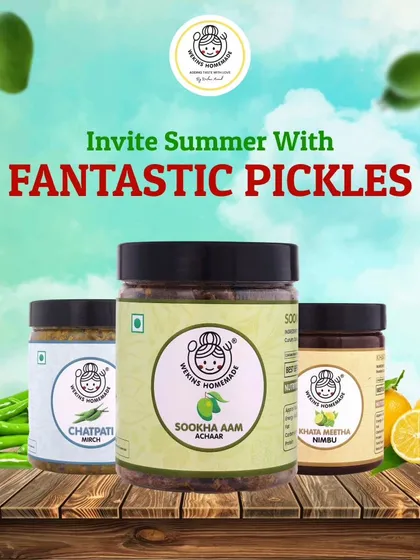 Invite summer with our fantastic pickles. Our Sookha Aam, Chatpati Mirch, and Khata Nimbu are the perfect companions for sunny days.