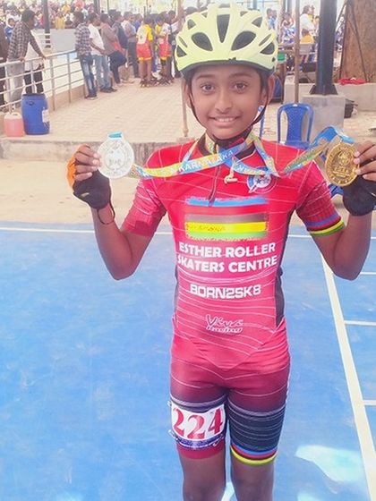 A proud moment for our skater Siddharth, showing off his gold and silver medals from the 38th State selections. His dedication during training really paid off.