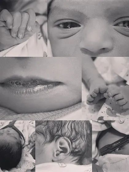 A collage of all the tiny details from a Fresh 48 session. From their little lips and ears to their hospital tag, these are the precious features you'll want to remember forever.