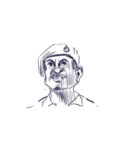 A digital ink sketch of another character from "Black Warrant."