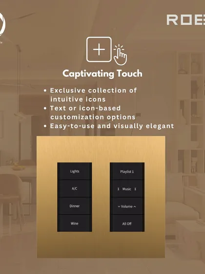 This image showcases the captivating touch of QUANTICA keypads, with options for text or icon-based customization for intuitive and visually elegant control of lights, A/C, and music.