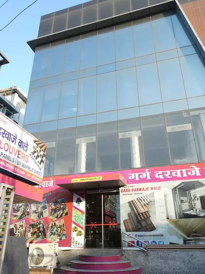 The exterior of our multi-story building in Noida. We are a landmark for premium interior products in the area.