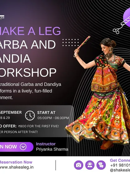 Get ready for Navratri with my special Garba and Dandiya workshop. This poster gives you a glimpse of the professional and fun-filled workshops I host, perfect for learning festive dance forms.