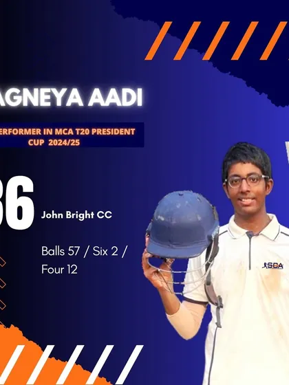 A stunning knock of 86 from just 57 balls by Aagneya Aadi in the MCA T20 President's Cup.