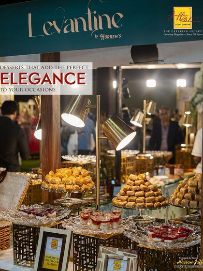 Our Levantine dessert station by Hurrem's adds perfect elegance to your occasions. It features a grand display of Turkish and Middle Eastern sweets like Baklava and other pastries.