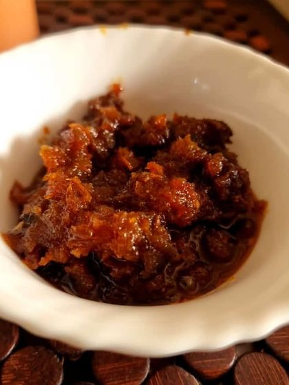 This is my Amla Gud ki Chutney, a very healthy and tasty option. It is made with Indian gooseberries (amla) and jaggery (gud), giving it a unique sweet, sour, and slightly bitter taste.