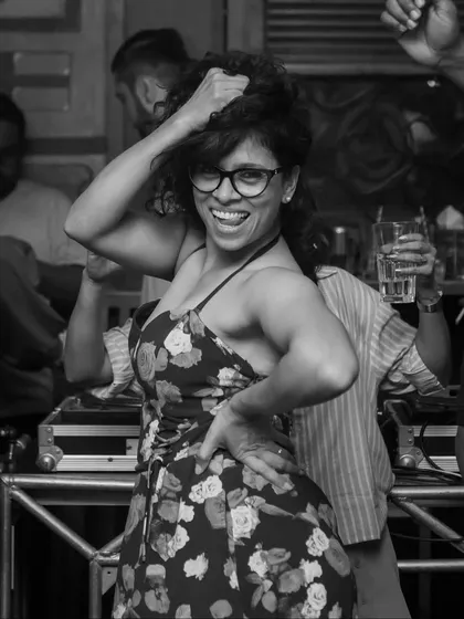 Caught in my element, just feeling the music and the vibe. This is the kind of happy chaos and fun you can expect at our socials.