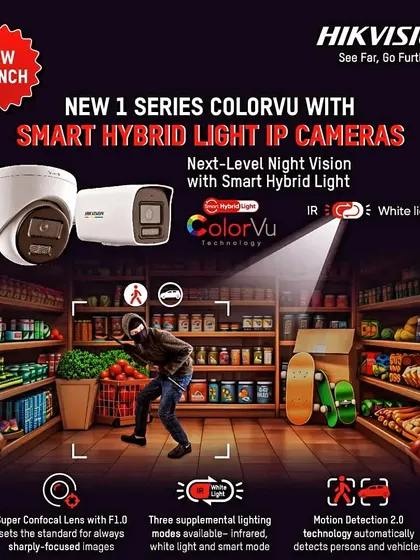 See every detail in full color, even in the middle of the night. This is our Hikvision ColorVu camera with Smart Hybrid Light, perfect for securing storefronts, parking lots, and home exteriors.
