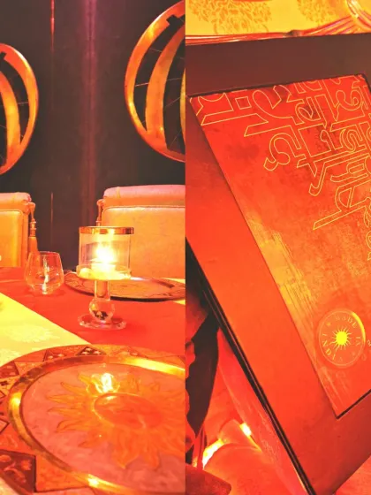 The ornate menu and table setting at Made In India, Radisson Blu MBD Noida. Every detail is designed to create a fine dining experience.