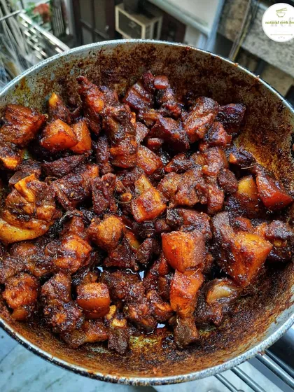 A pan of my spicy pork stir-fry, perfect for those who love bold flavors.